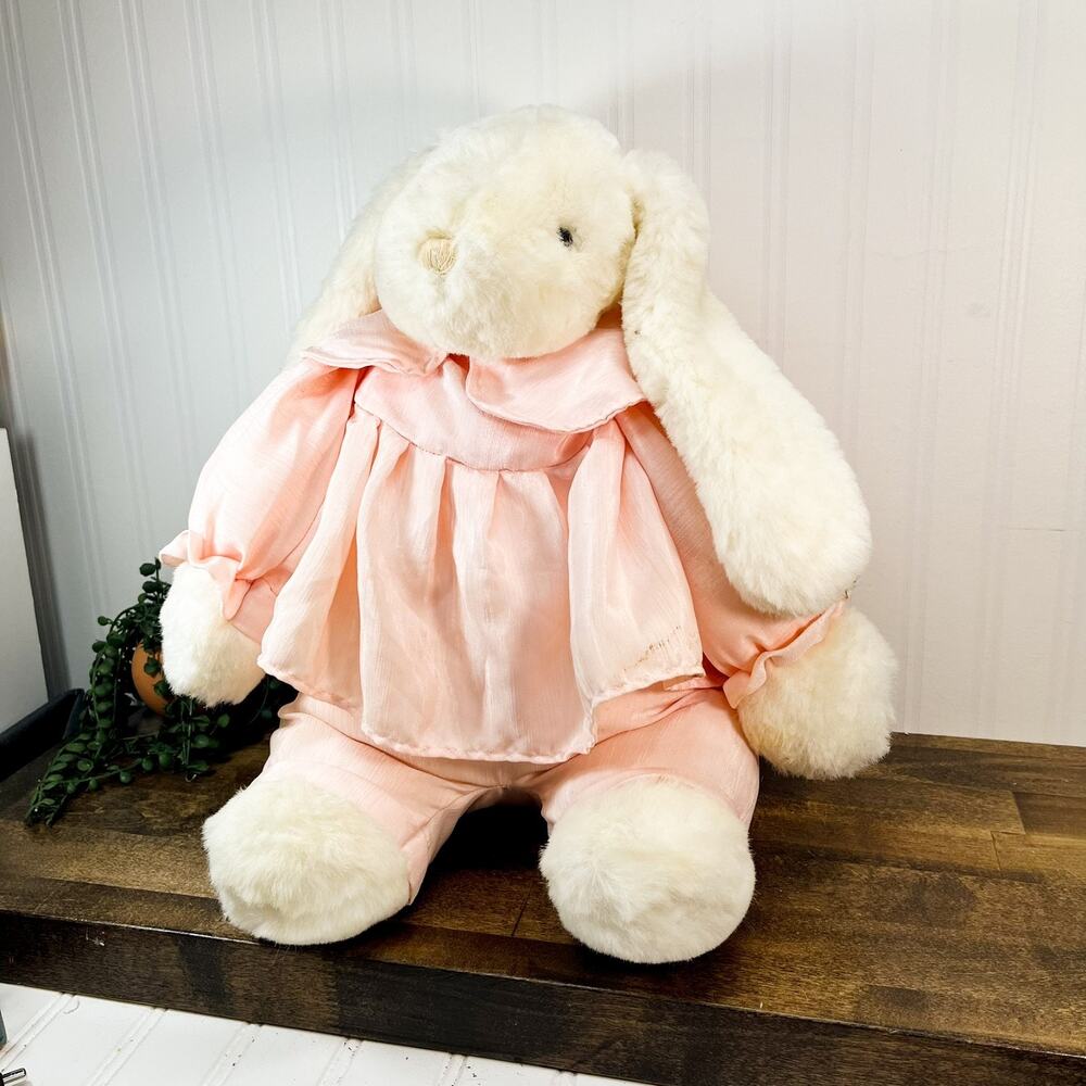 Chrisha Playful Plush Bunny Rabbit Stuffed Animal Pink Dress 20" 1988 VTG